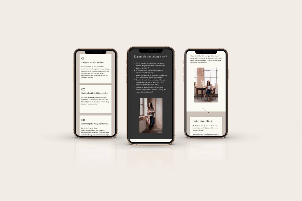 ein Handy Mockup mit 3 Screenshots der Website von Hannah Willemsen