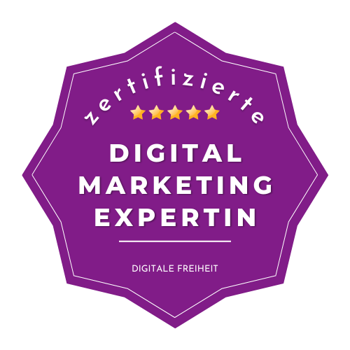 Gütesiegel mit der Aufschrift "Digital Marketing Expertin"