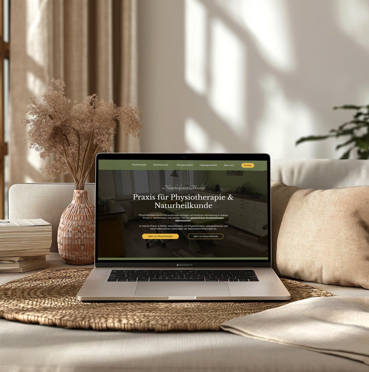 Laptop Mockup zeigt die Website der Naturheilpraxis Mixdorf